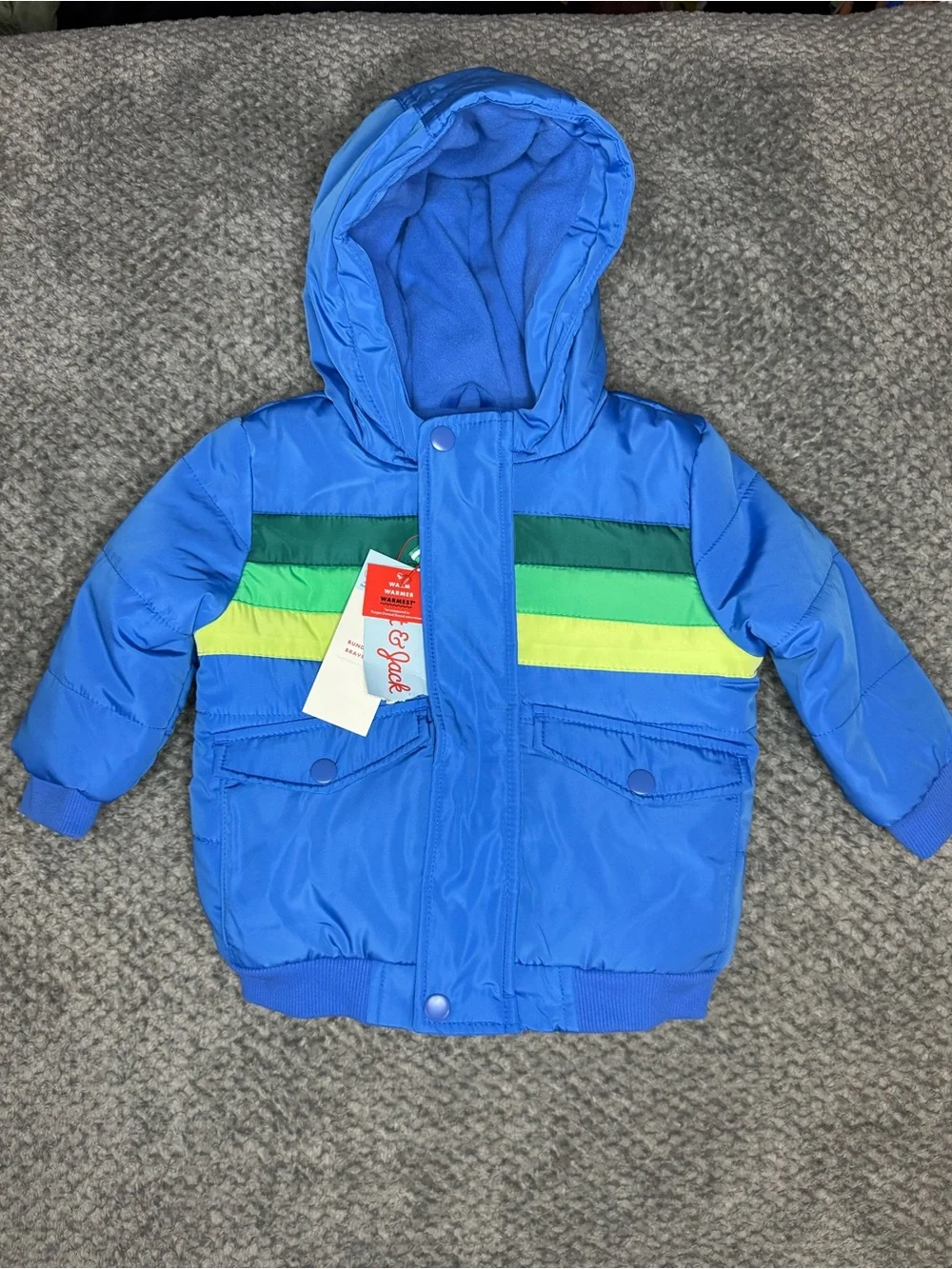 Cat & Jack Toddler Boys Colorblock Striped Heavyweight Puffer - Blue 18M NWT